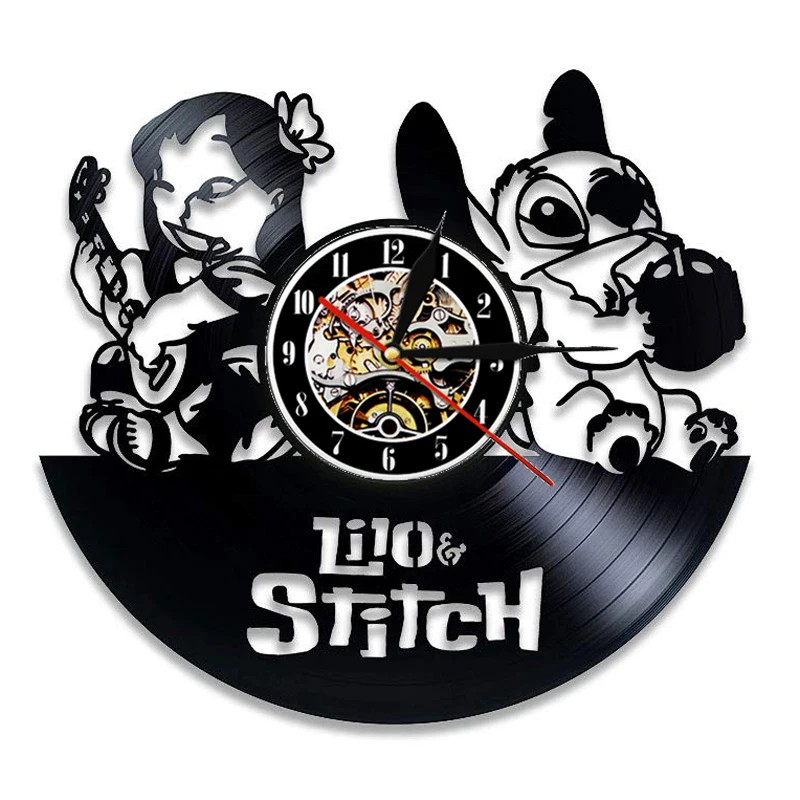 

Kovides Lilo & Stitch Wall Clock Decorative Children Room Stitch Stickers Vinyl Record Clocks Wall Watch Birthday Gift for Kids