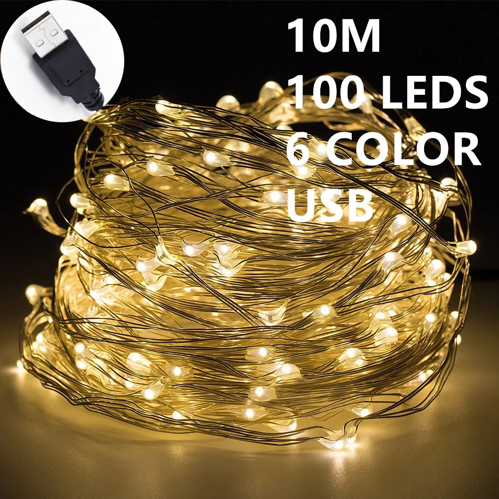6 color 10M 100leds Fairy font b String b font Lights lamp USB Operated Mini font