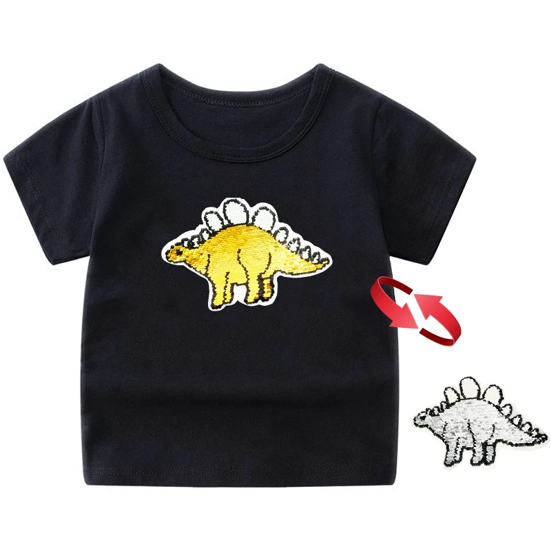 Детская футболка с пандой, тигром, динозавром и блестками для мальчиков, футболки, детская футболка летние топы с рисунком, футболки для малышей, одежда