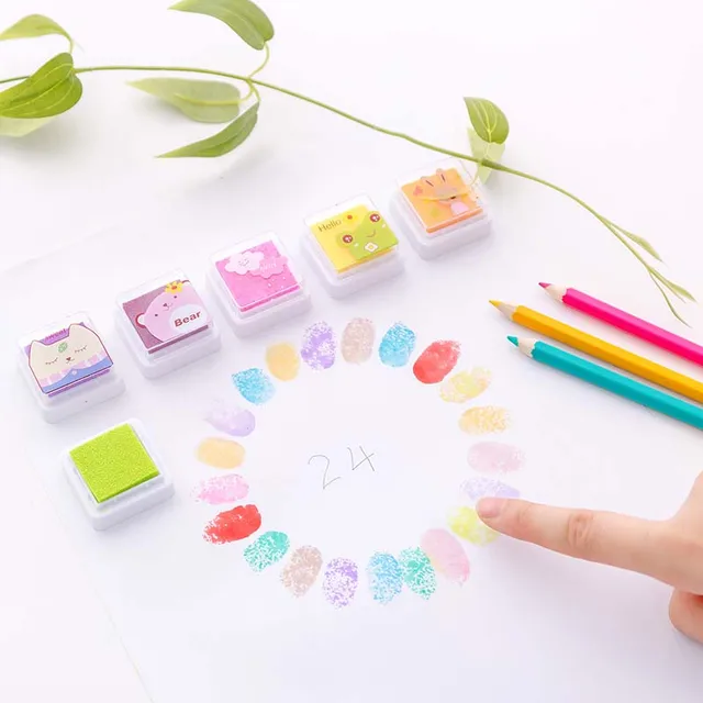 12/24 Colours Ink Pads Children Fingerprint Picture Stamps Finger Painting Stamp Pads Pigment Kids Craft DIY Toys Multi-Color 6