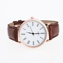 Luxe Classique Rose Or PU Montres À Quartz En Cuir Montre-Bracelet pour Hommes Mâle Étudiants Jeunes Brun OP001