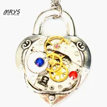 steampunk gothic lock mechanical watch parts gear heart necklace rhinestone pendant choker chain women girl vintage gift jewelry