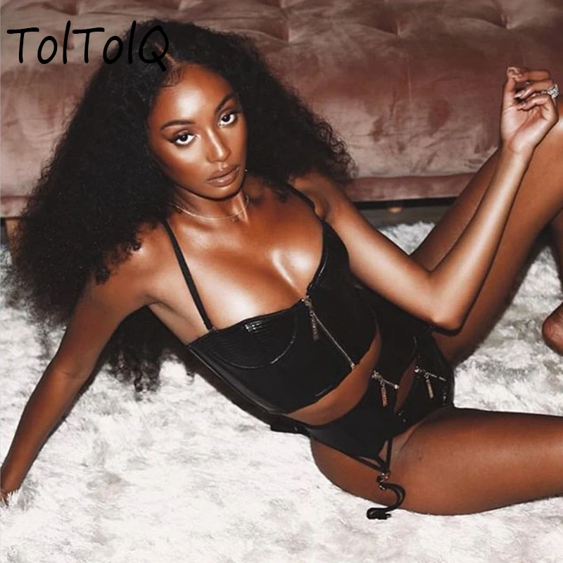 

Black PU Tops Leather Zipper Camis Top 2019 Women Slim Cropped Top Fashion Sleeveless Party Sexy Camisole New Arrival