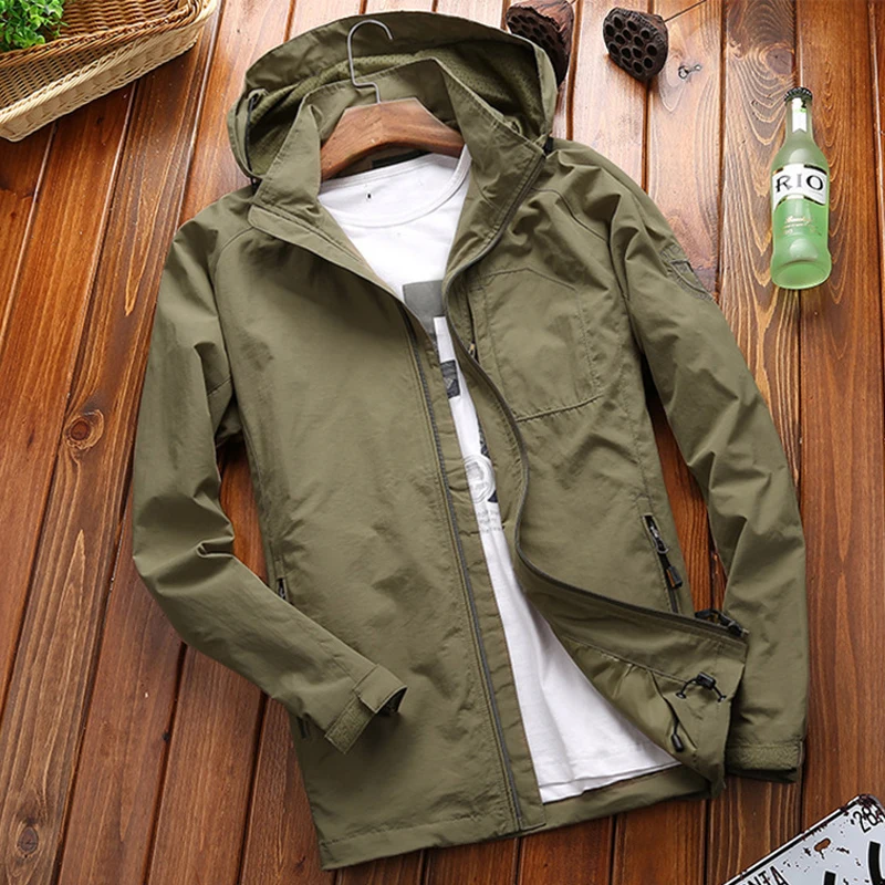 Billige DIMUSI Herbst männer Dünne Jacke Männlichen Casual Mantel Armee Taktik Windjacke Jacke Mens Wasserdicht Atmungsaktiv Mit Kapuze 6XL, TA205