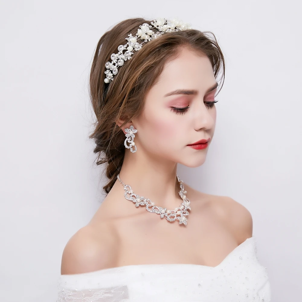Buy Fashion Rhinestone Jewelry Set Simulated Pearls Headband Headdress Bridal