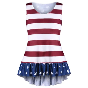 

Wipalo Plus Size Flounced American Flag Tank Top 2018 Summer Bowknot Stripe Tops Big Size Ladies Clothes New Casual Women Tanks