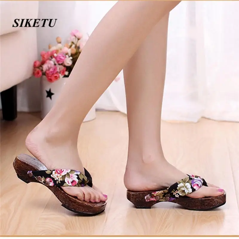 скидка Летние сланцы на платформе, женская обувь на танкетке, летние
женские сандалии из дерева, Clog деревянные тапочки sapatos mulher
zapatos de mujer @ C онлайн