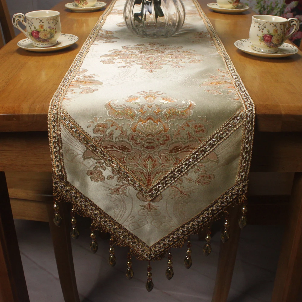 Light Yellow Handmade Jacquard Luxury Table Runner for ...