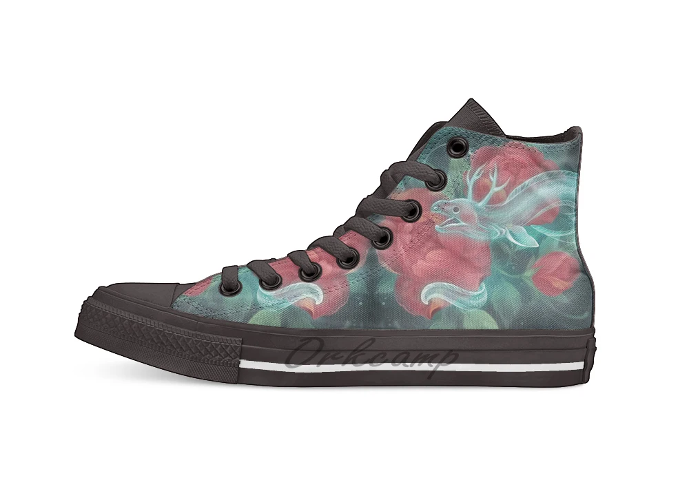 

Ghost eel and roses Design breathable Casual High Top lace-up Canvas shoes sneakers For Drop shipping
