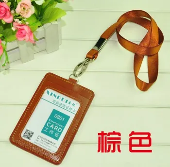 

1pcs Brown Color Vertical PU Leather ID Holders Business Card Badge Holder with 1.5cm Neck Lanyard