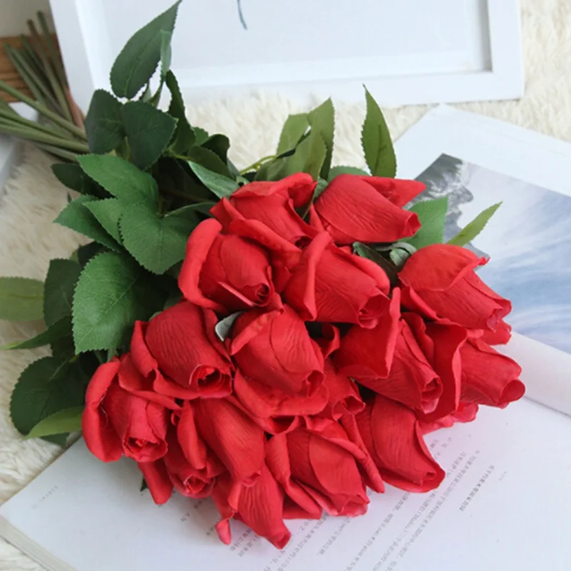 

1 Piece Artificial Single Stem Rose Stem Realistic Flower Faked Faux Floral For Home Wedding Party Decor