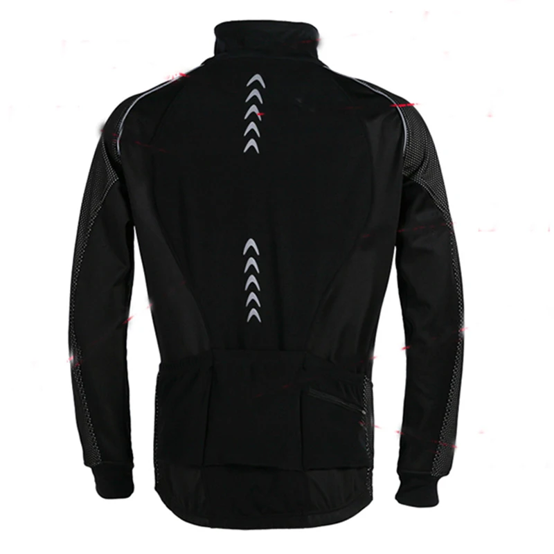 Зимняя Теплая Флисовая ветрозащитная водонепроницаемая черная Светоотражающая велосипедная куртка с длинным рукавом, одежда для велоспорта