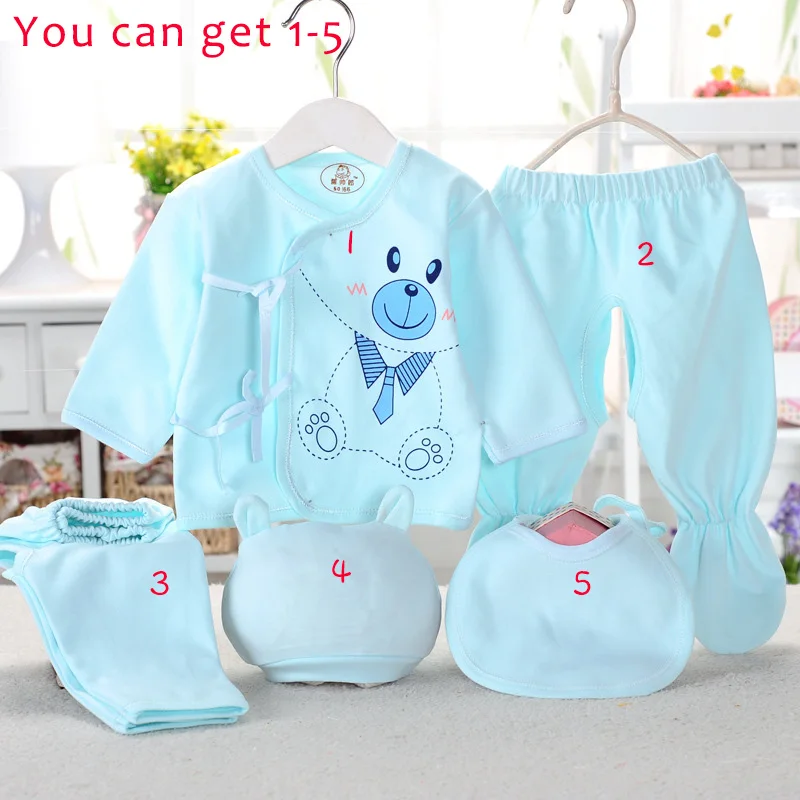

0-3M Infant Toddlers Baby Soft Cotton Clothes Newborn Baby 5PCs Boy Girl Cartoon Infant Clothing Set Bib Hats Cotton Toddler
