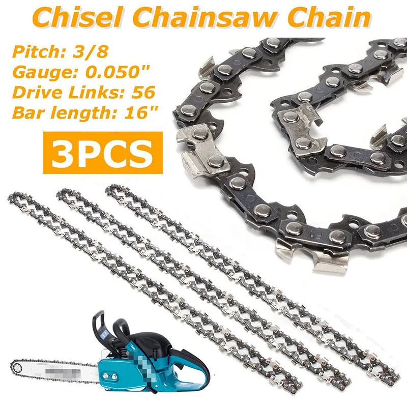 

3pcs 16" 3/8" LP 0.050" 56DL Bar Chainsaw Chain Semi Chisel for Makita DC UC NB