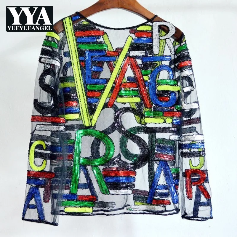 Модная уличная одежда с длинным рукавом кружевные футболки для женщин буквенным