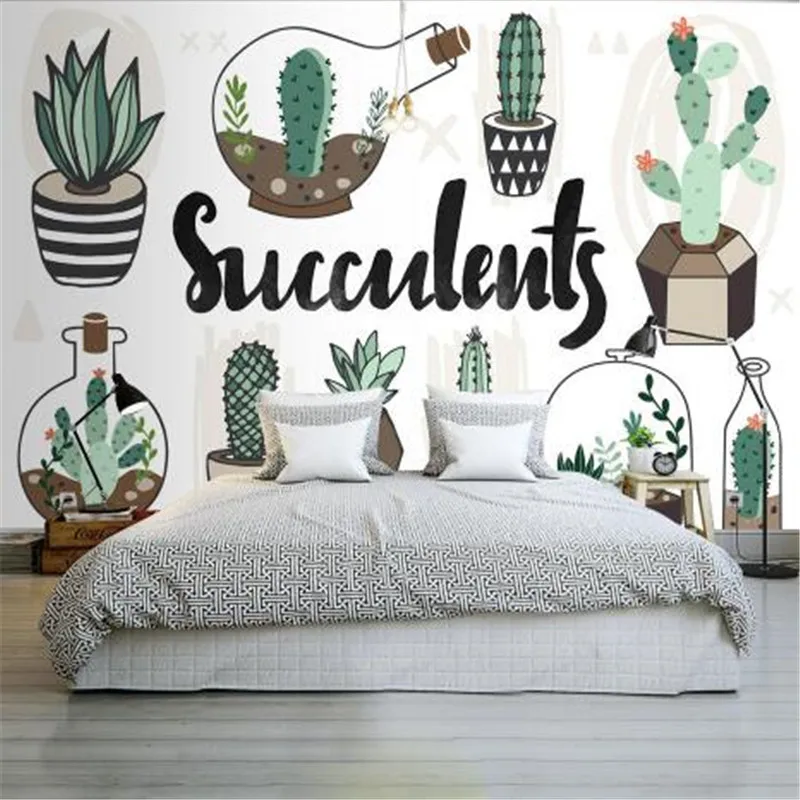 

Nordic Style 3D Wallpapers Custom Photo Green Cactus Murals Kids Room for Living Room Sofa TV Background Wall Papers Home Decor
