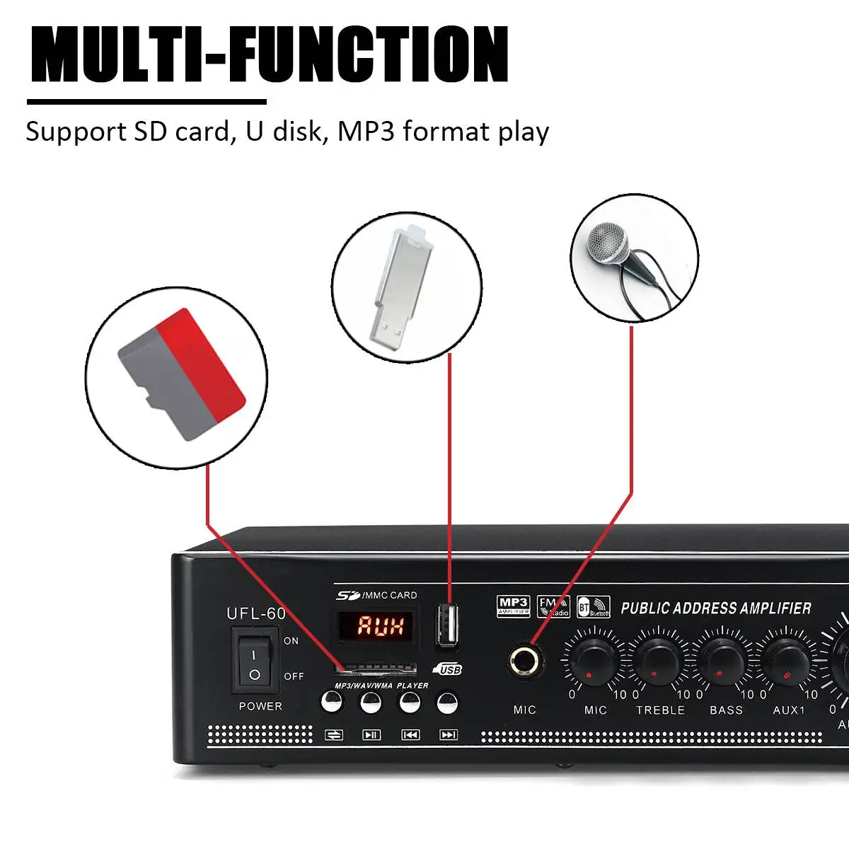 800 Вт HIFI аудио стерео усилитель мощности bluetooth FM радио USB SD 2CH 220 В домашний кинотеатр Amplificador аудио 4-16 Ом музыкальный плеер