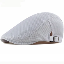 HT2475, береты, сетчатая Кепка, дышащая, летняя, Солнцезащитная шапка для мужчин и женщин, одноцветная, для водителя, газетчик, плоская кепка, берет, шапки, регулируемый берет, Кепка