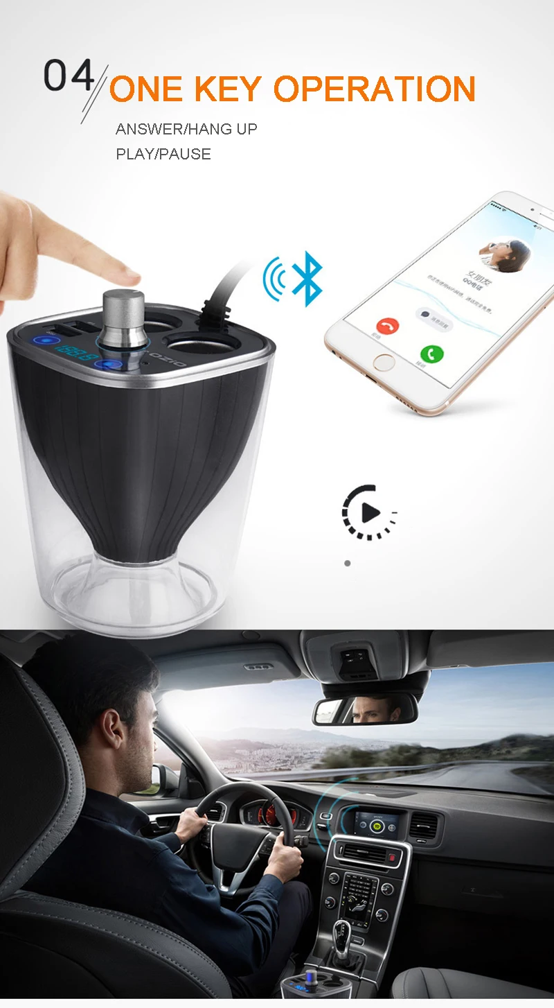 JINSERTA Bluetooth FM модулятор Автомобильный mp3 плеер Hands Free Kit QC3.0 быстрое зарядное устройство чашка прикуриватель адаптер сплиттер