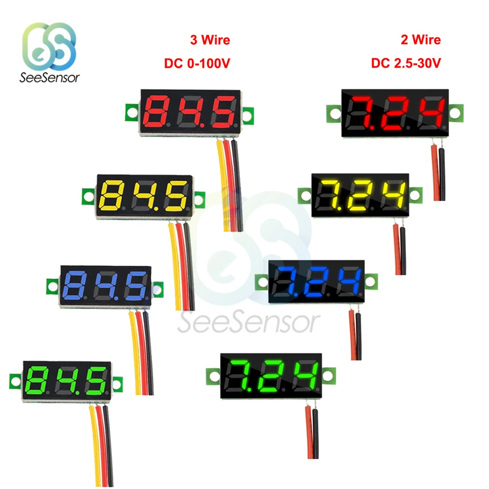 0.28 Inch 2/3 Wire LED Display Voltage Panel Meter Blue/Yellow/Green Voltmeter 