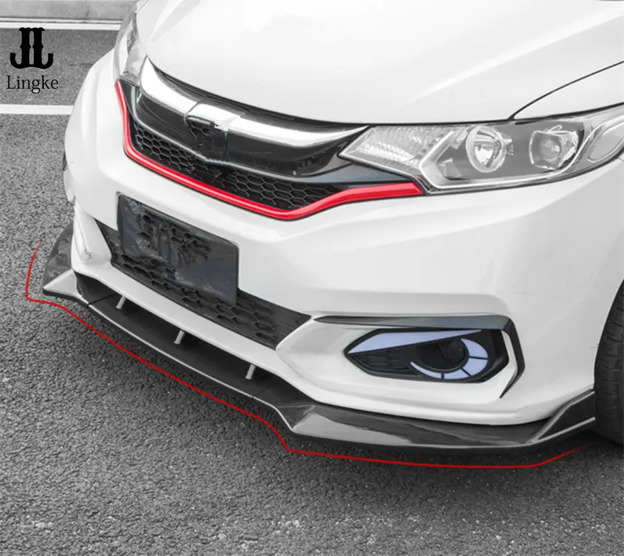 Carbon Fiber Style Front Bumper Lip Cover Trim For Honda FIT JAZZ 3PCS