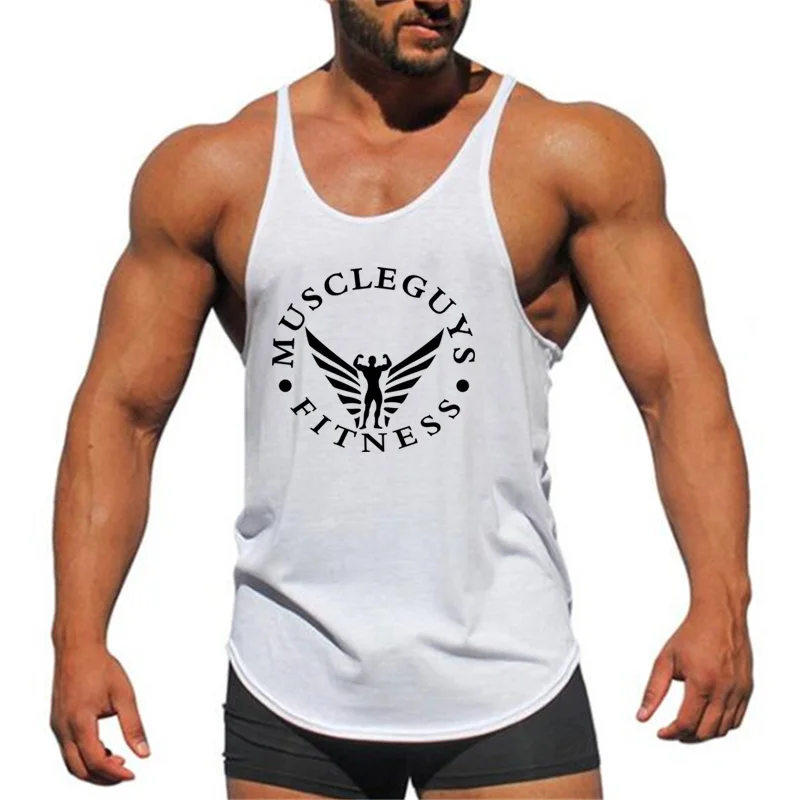 

Muscleguys Brand Fitness Clothing Bodybuilding Stringer Tank Top Mens Singlet Cotton Sleeveless shirt Workout Man Undershirt