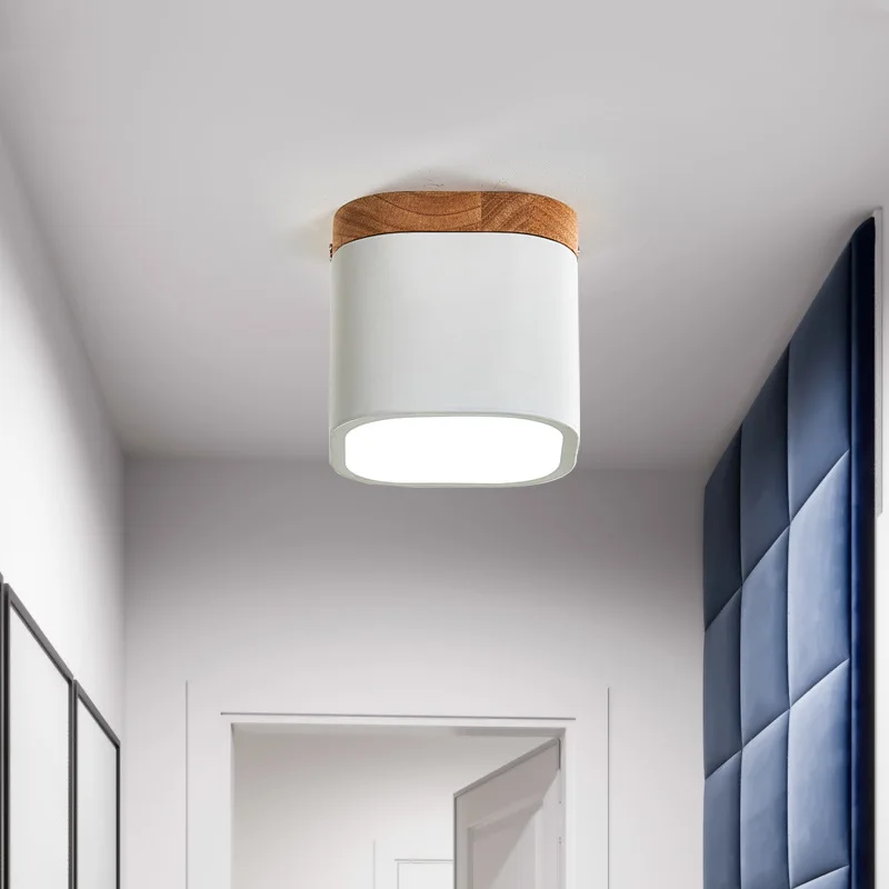 Скандинавские комнатные светодиодные деревянные потолочные светильники, светильник, современные деревянные кубики, металлические лампы для гостиной, коридора, набор для украшения дома