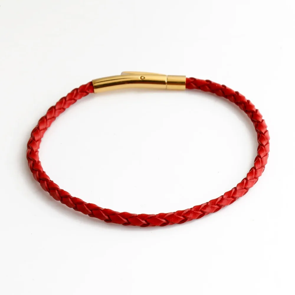 

CKKU Jewelry 2019 DIY Leather Knited Hand Strand Bracelet Red Color with Stainless Steel Clasp for Women Girls Gift PD102