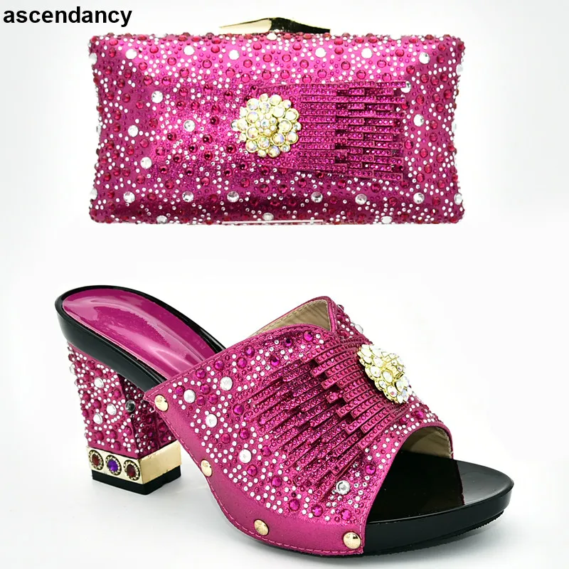 

Latest African Shoes and Bags Matching Set Decorated with Rhinestone Shoes and Bag Set African Sets 2019 Elegant Crystal Shoes