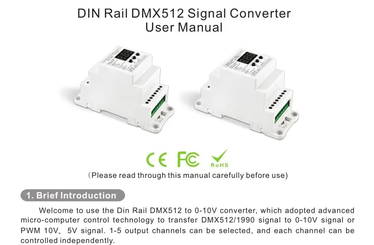 DMX512 преобразователь сигнала; DMX512 входного сигнала; 5CH 0-10 В сигнал/5CH ШИМ 10 В выход (BC-835-010V-DIN)