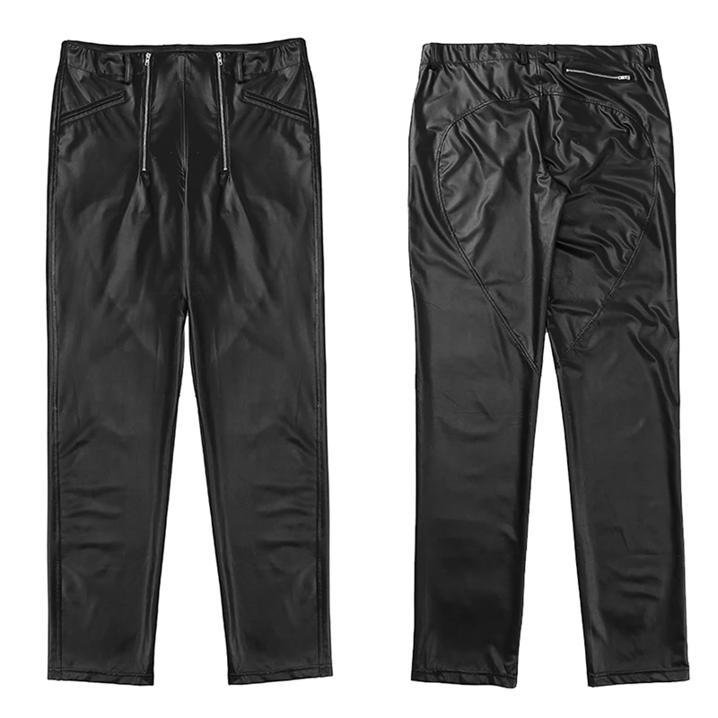 New Fashion Men Sexy Faux Leather Underwear Guy Male Low Waist Zipper Clubwear Jockstrap Fitness Pants Erotic Gay Lingerie