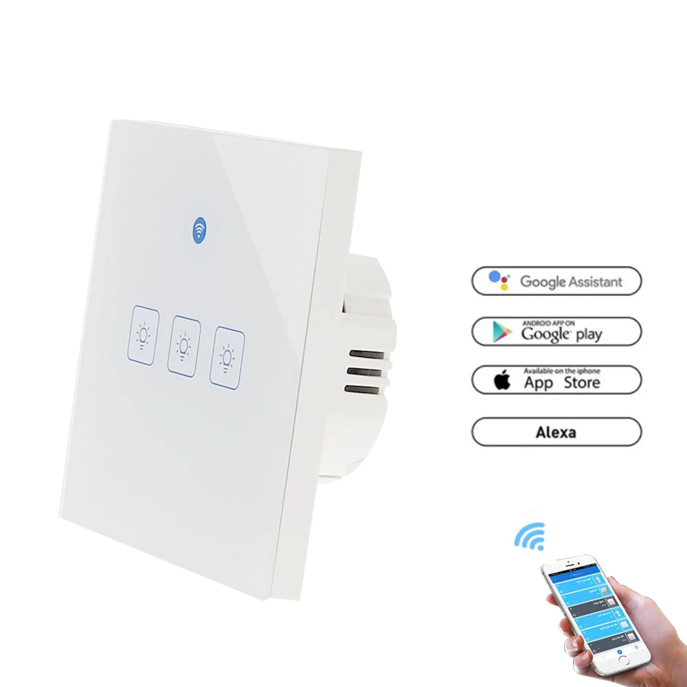 

T1 Touch Switch Smart Light Switch Panel 1/2/3 Gang wifi light switch EU Standard Work with Alexa Google Home