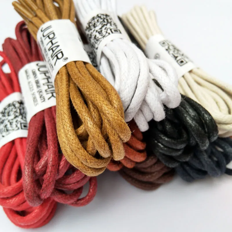 JUP1-12 Pair Khaki Laces Waxed Round Shoelaces Sneaker Laces Solid Polyester Twisted Boots Shoes High Quality Brand Fashion Lace
