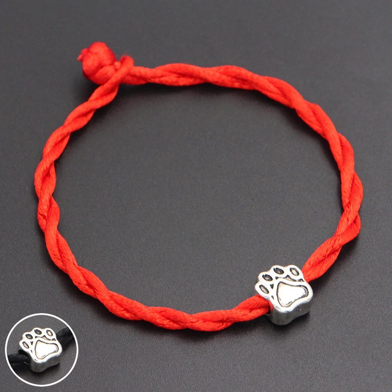 

2019 New Dog Paw Prints Beads 4mm Red Thread String Bracelet Lucky Red Handmade Rope Charm Bracelet for Women Men Jewelry