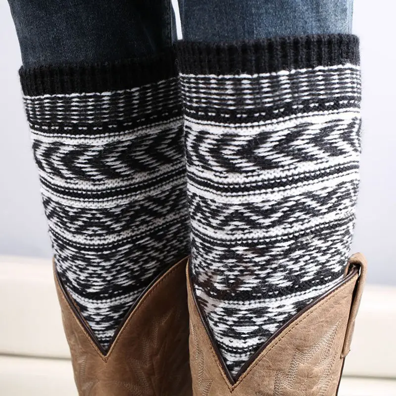 Модные женские зимние гетры Носки жаккардовые вязаные носки верхние манжеты
