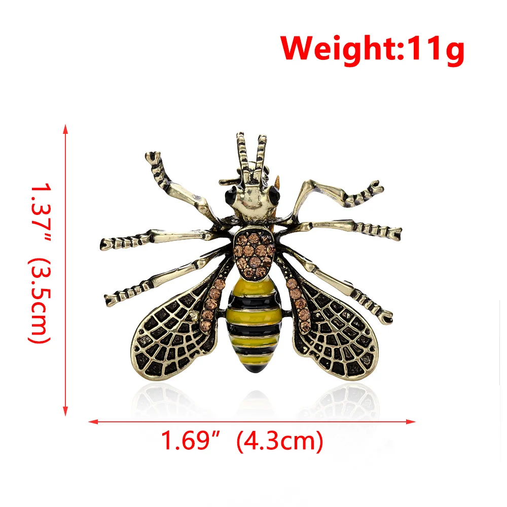1 шт., винтажная эмалированная насекомая брошь в виде шмеля, металлические хрустальные стразы на булавке, ювелирные аксессуары, подарки для украшения воротника рубашки