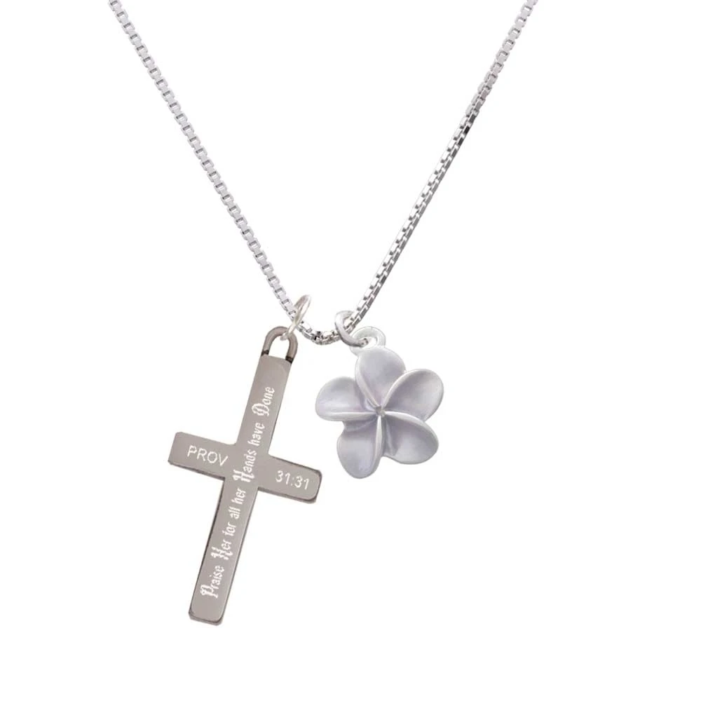 Purple Plumeria Flower - Praise Her - Cross Necklace