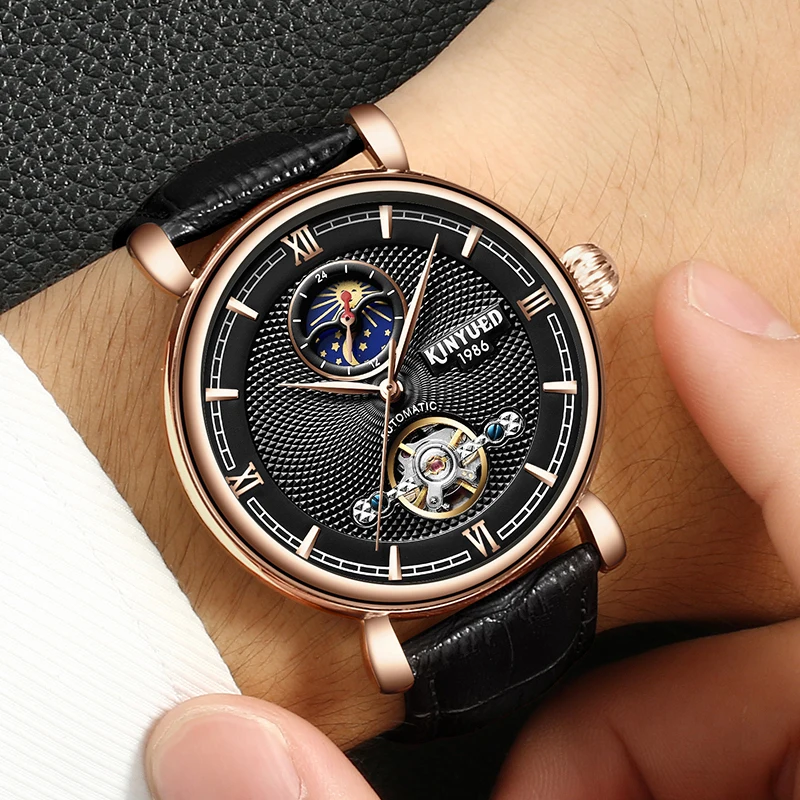 KINYUED Tourbillon автоматические часы скелета для мужчин люксовый бренд механические