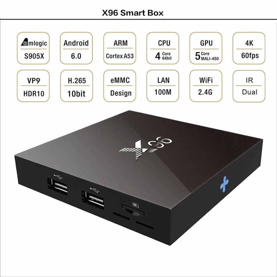 5 шт. X96 2G 16G 1 ГБ 8 ГБ Amlogic S905X четырехъядерный Android 6,0 TV box HD 2.0A 4 K* 2 K Marshmallow медиаплеер телеприставка