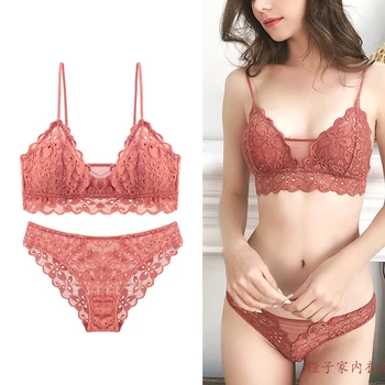 

Wriufred Triangle Cup Bra Underwear Women Comfort Soft Bra Briefs Set with Padded Sexy Lace Bralette Plus Size Wire Free Bra Set