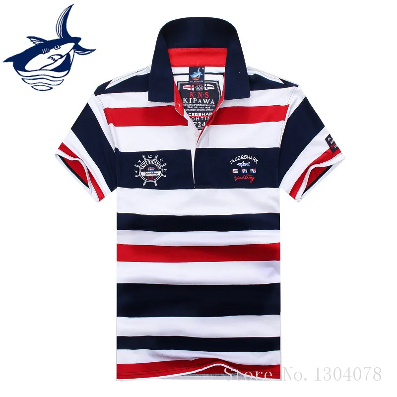 2016 High Quality Tops Tees Men s Tace Shark Polo Shirts fashion Style Summer Striped Shark