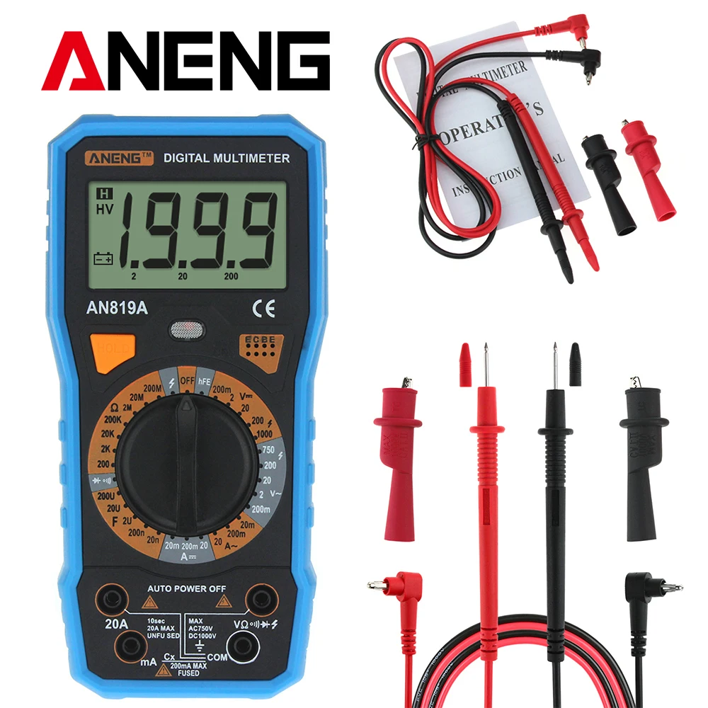 

ANENG Auto Digital Multimeters AC DC Voltage 1000V 1999 Count Current Ohm Cap Meter Tester Data Hold Diode Transistor Test