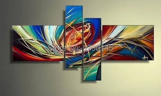 

Hand-painted Abstract Colorful Life Line High Quality Home Decoration Modern Abstract Oil Painting on canvas 4pcs/set
