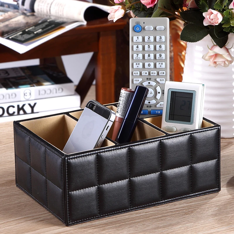

Newst PU Leather Storage Boxes Luxury for Remote Control Phone Cosmetic Make Up Container Home Office Car Organizer Black White