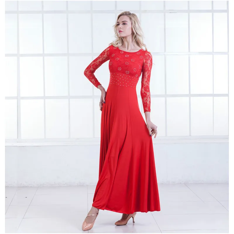 Modern Dance Dress Long Sleeve Ballroom Dance Costume National Standard Dress Waltz Performance Clothing B-6215