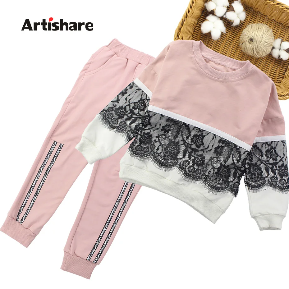 

Artishare Girls Sports Suit Spring Summer Kids Sport Outfits For Girls Lace Style Teenage Girls Clothes Set 8 10 12 14 Year
