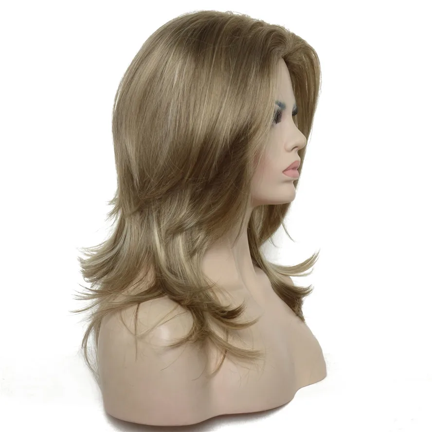 StrongBeauty женские парики длинные прямые синтетические слоистые стильные волосы пепельно-коричневый с блонд выделяет полный парик