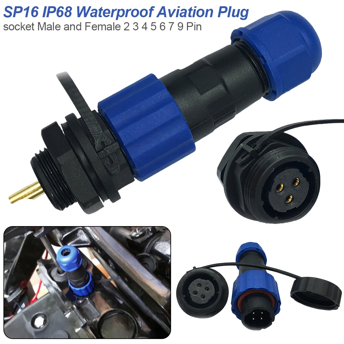 

1Pc 2 3 4 5 6 7 9 Pin IP68 Waterproof Connector SP16 Cable Connector plug & Socket Male and Female Thread Connection
