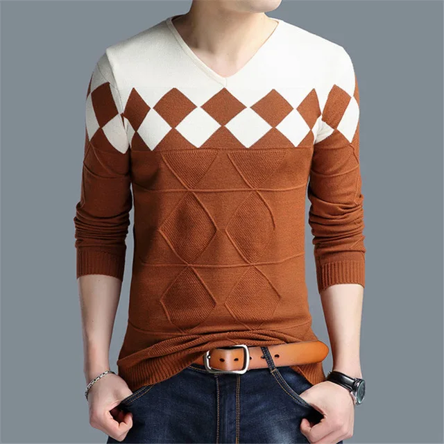 NaranjaSabor мужской свитер осень зима мужской модный Повседневный тонкий шерстяной пуловер с v-образным вырезом рубашка брендовая одежда N535 - Цвет: Yellow