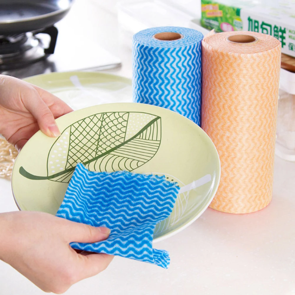 

New 50pcs/Roll Non-woven Kitchen Cleaning Cloth Disposable Rags Wiping Dishcloth Multi-functional Dry/wet Washing Cloth